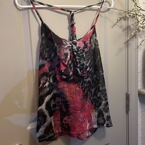 Juniors pink/black patterned tank top - Size large (fits like small) - $5